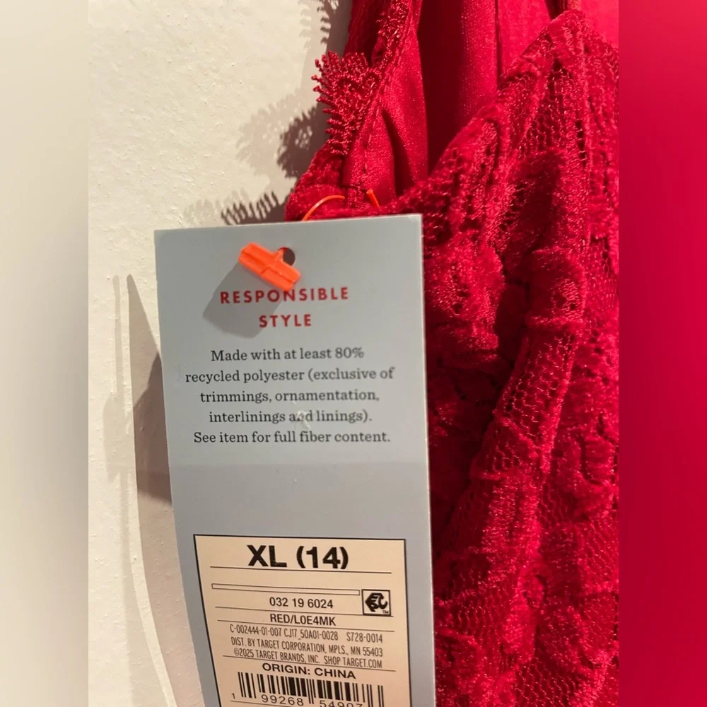 Cat & Jack Girls Tiered Lace Dress Dark Red Size XL(14) NWT - Picture 4 of 5